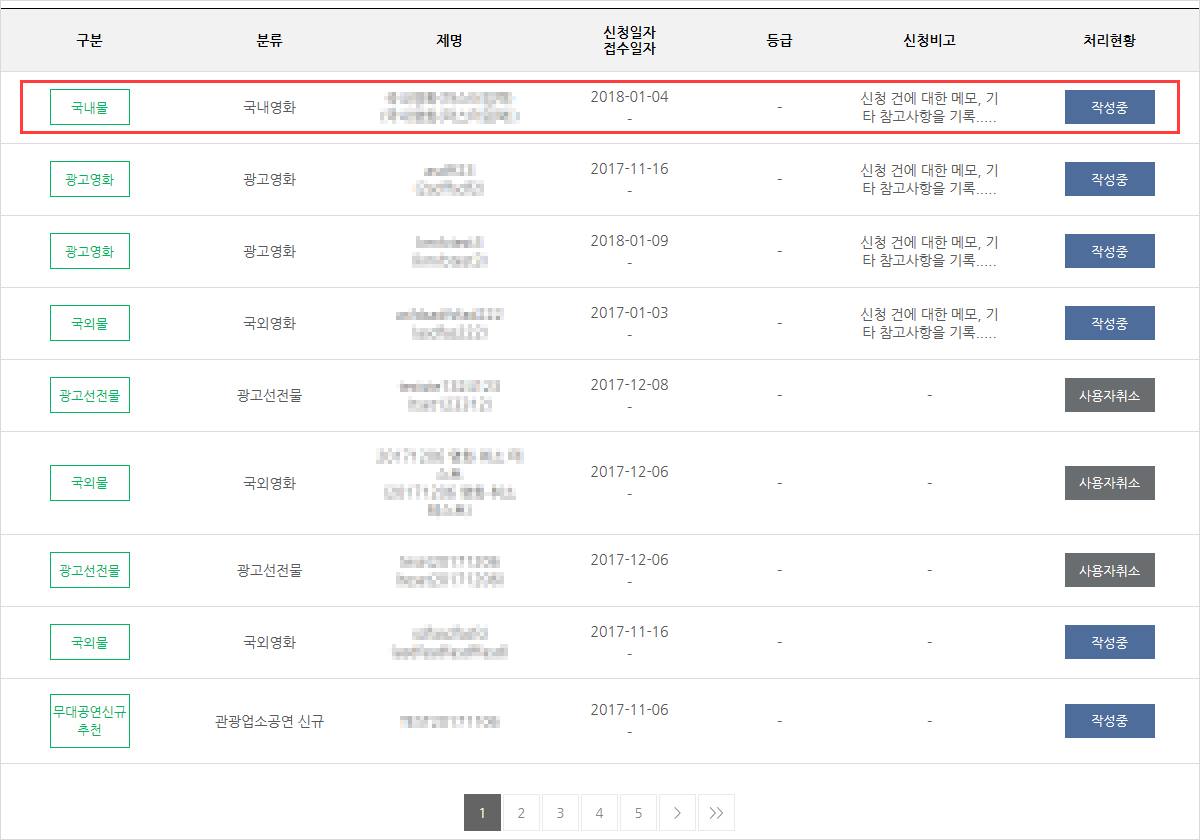 처리현황 list 화면